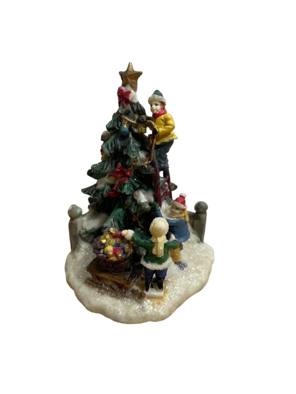 Vtg Cobblestone Corners Christmas Village Tree w Children Decorating Scene 2002